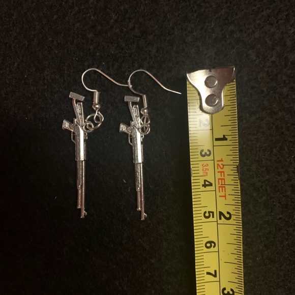 Handmade Rifle Silver Dangle Earrings - Picture 3 of 3